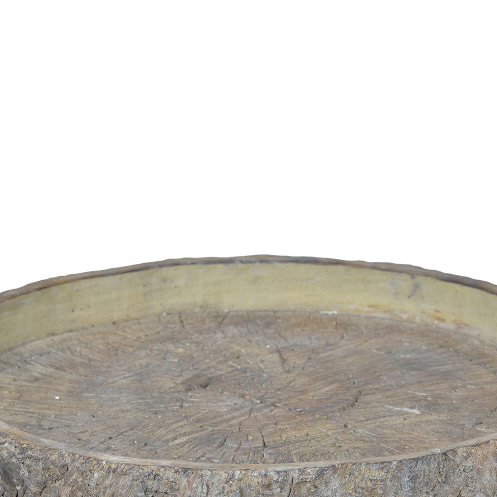 Benzara BM200905 Decorative Cemented Log Plate With Distressed Details, Gray