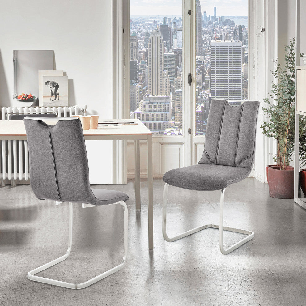 Pacific Gray Dining Room Accent Chair Set of 2, Gray and Stainless Steel