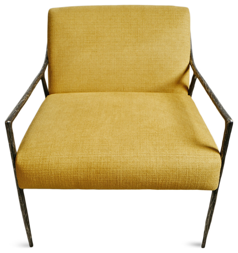 Modern Hammered Iron & Mustard Yellow Accent Chair