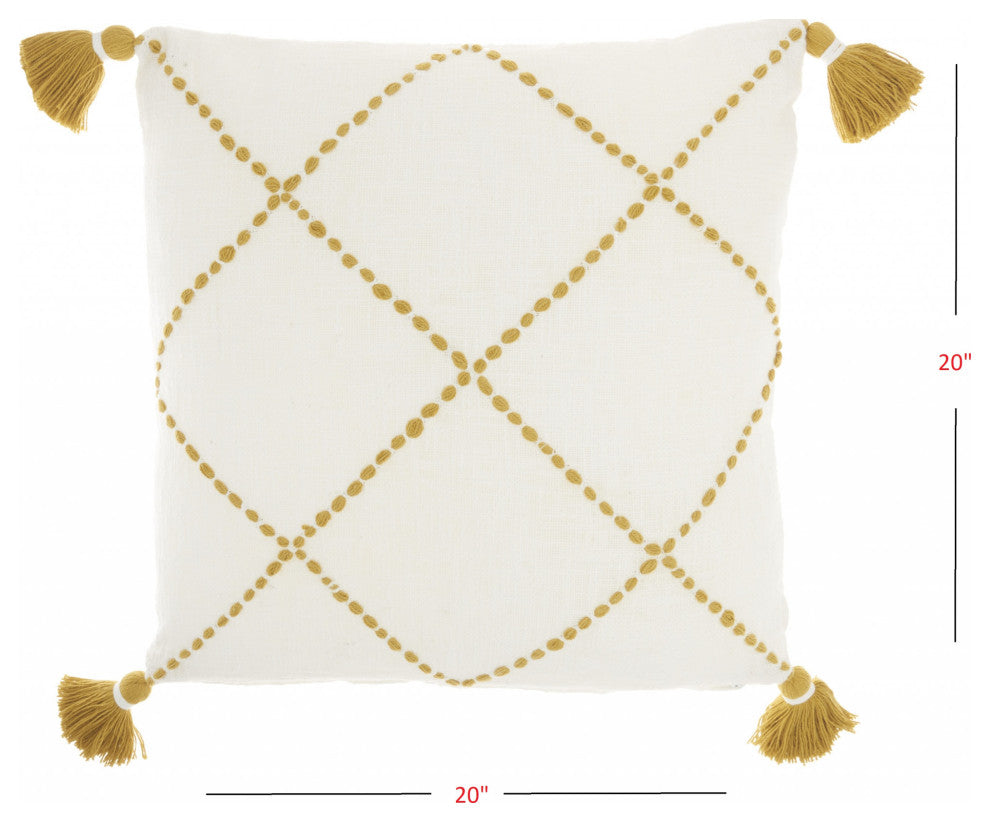 Boho Mustard Cotton Accent Throw Pillow