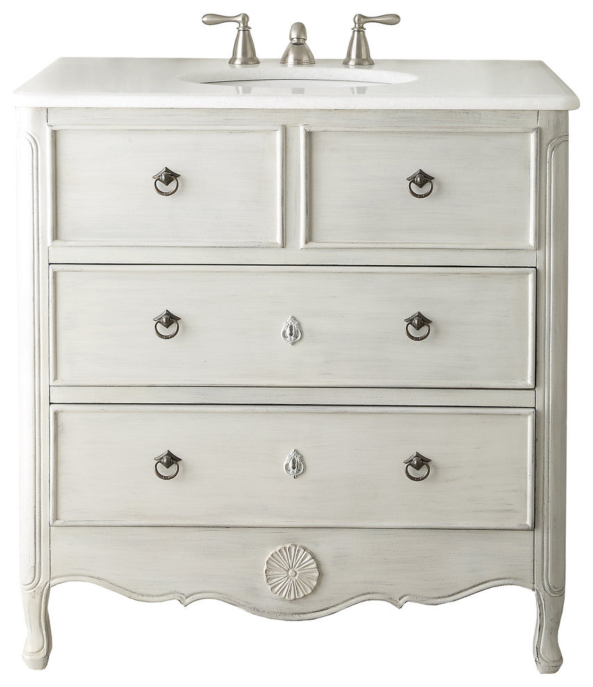 34" Cottage Look Daleville Bathroom Sink Vanity, Distressed Gray, Without Mirror