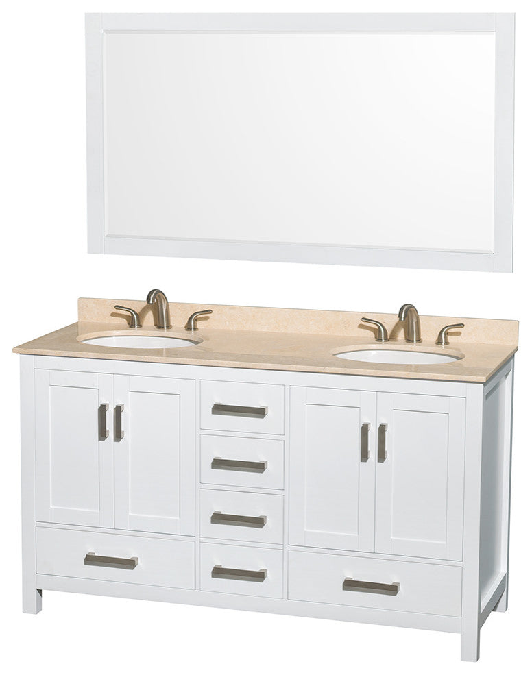 Wyndham WCS141460DWHIVUNOM58 60 Inch Vanity with Oval Sinks and Mirror