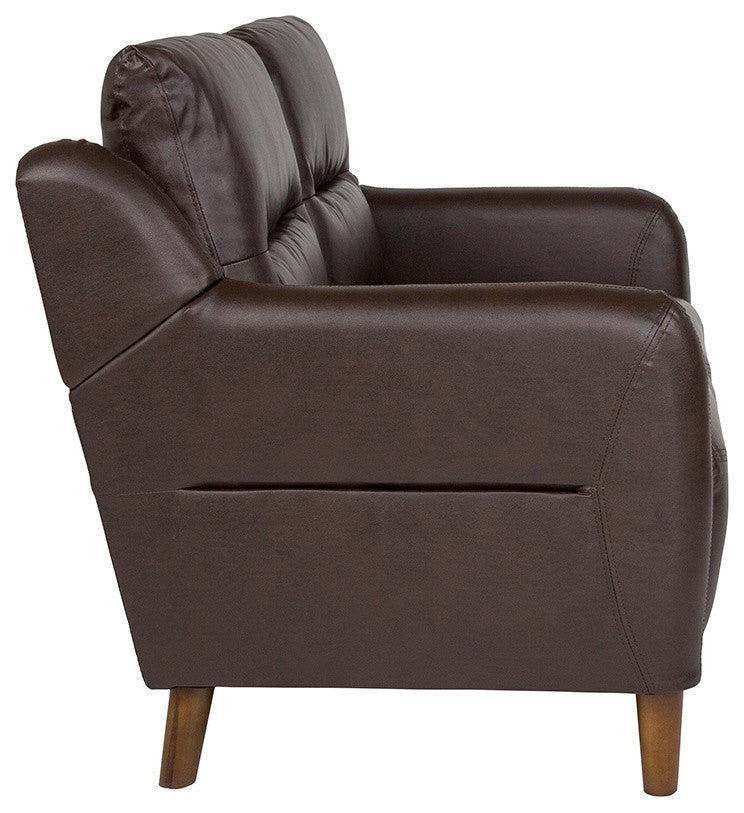 Newton Hill Upholstered Bustle Back Loveseat in Brown LeatherSoft