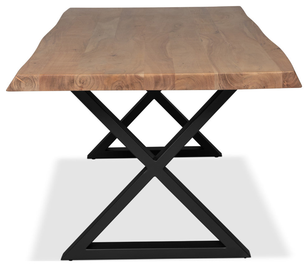 Brooks Dining Table, X-Base, 40"x116", Teak Top, Black Base