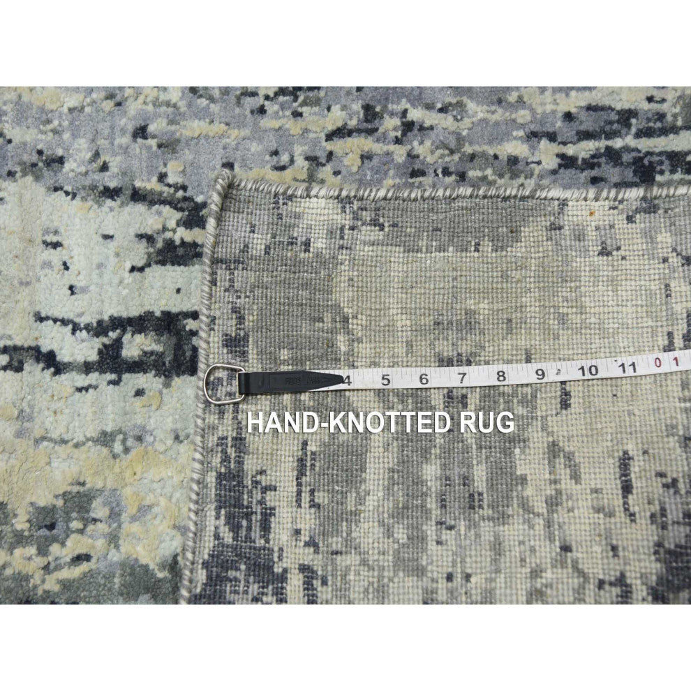 Charcoal Gray Wool and Silk Denser Weave Hand Knotted Runner Rug, 2'7"x10'2"