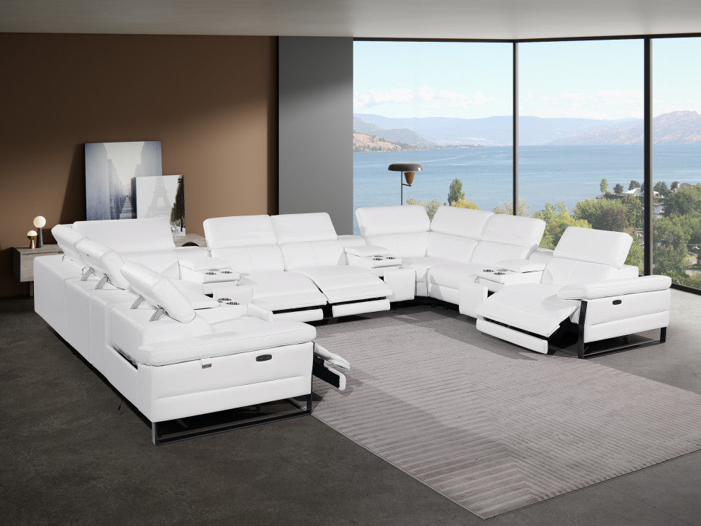 Antonio Italian Leather 12-Piece U-Shaped Power Reclining Sectional, White
