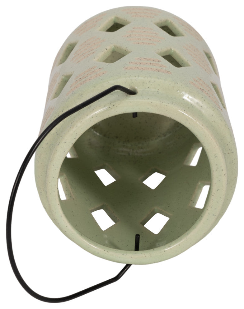 Ceramic 6"H Diamond Cut Out Lantern, Cucumber