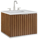 Terra Bathroom Vanity, Walnut/Brushed Nickel, 24", Calacatta Quartz Top