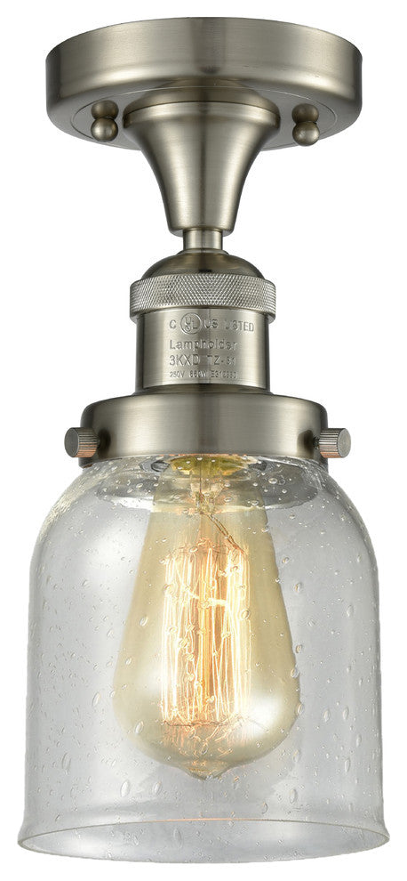 1-Light Small Bell 5" Flush Mount, Brushed Satin Nickel, Glass: Seedy