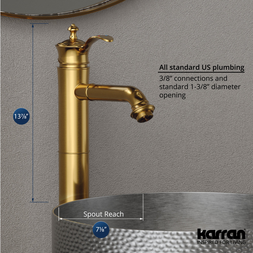 Karran 1-Handle 1-Hole Vessel Faucet With Pop-up Drain, Gold