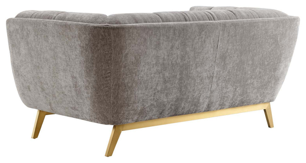Loveseat Sofa, Velvet, Gray, Modern, Living Lounge Hotel Lobby Hospitality