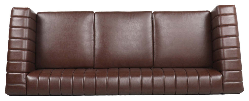 83" Faux leather Square Arm Sofa with Nailhead Trim , Dark Brown