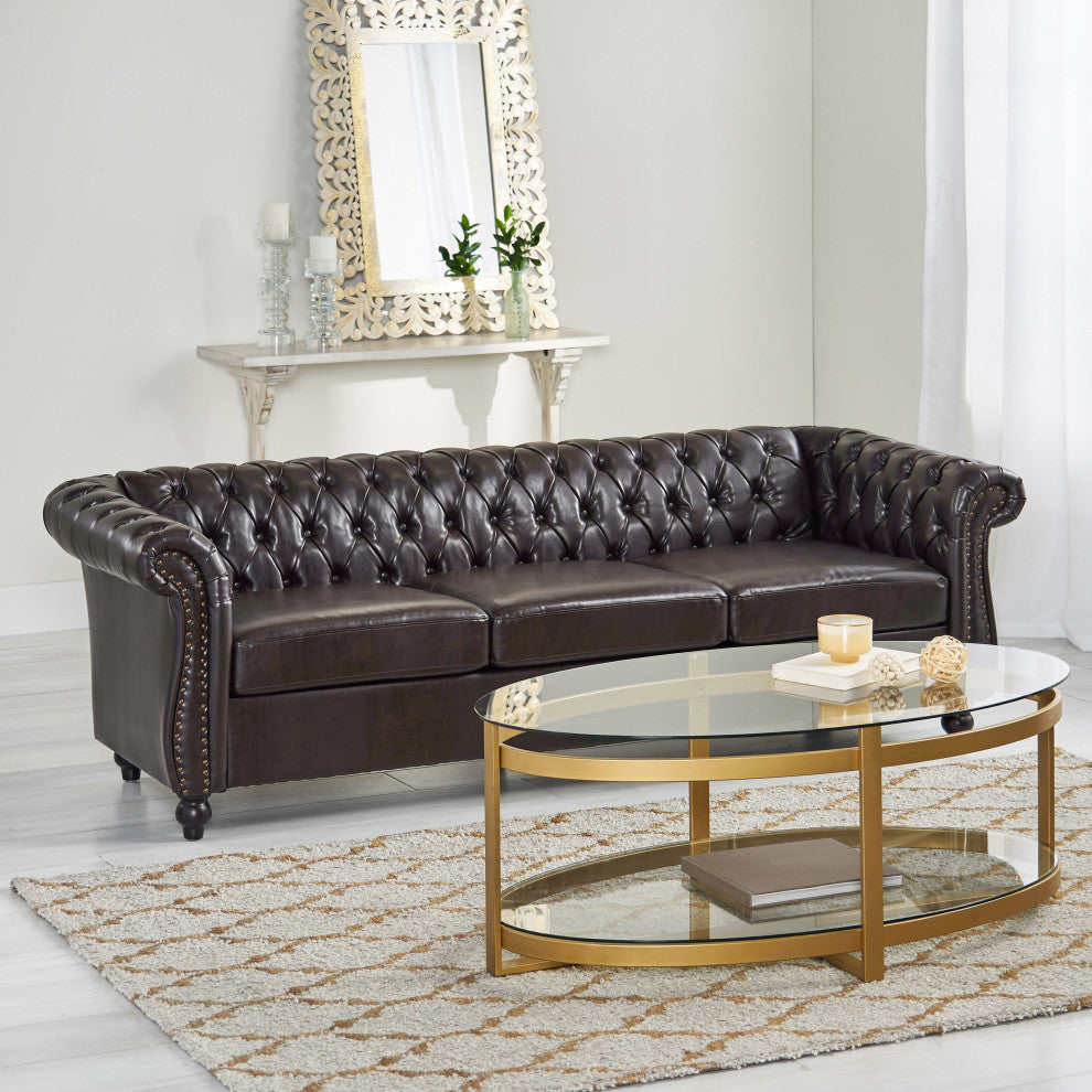 Garrison Tufted Chesterfield Faux Leather 3 Seater Sofa
