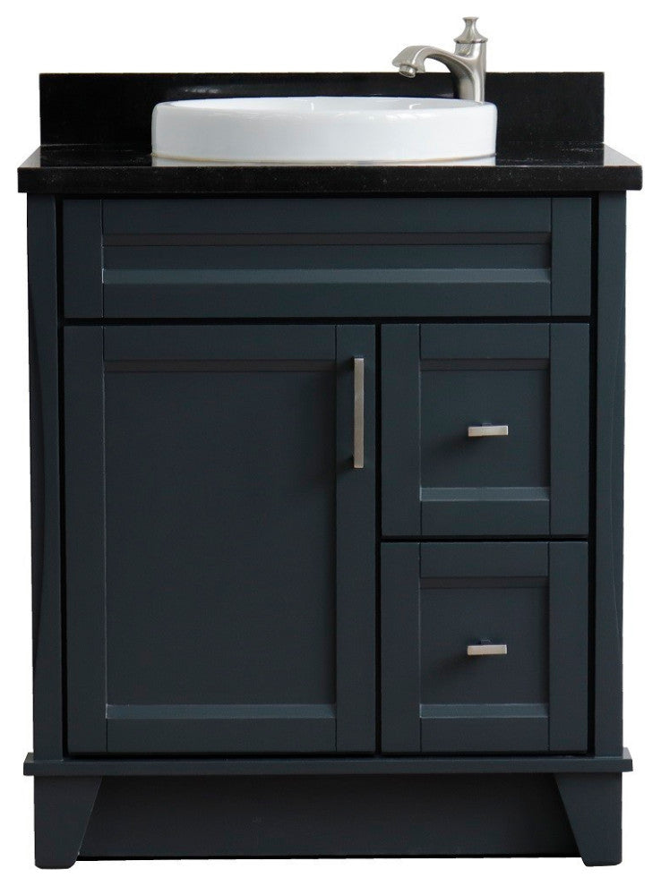 31" Single Sink Vanity, Dark Gray Finish With Black Galaxy Granite