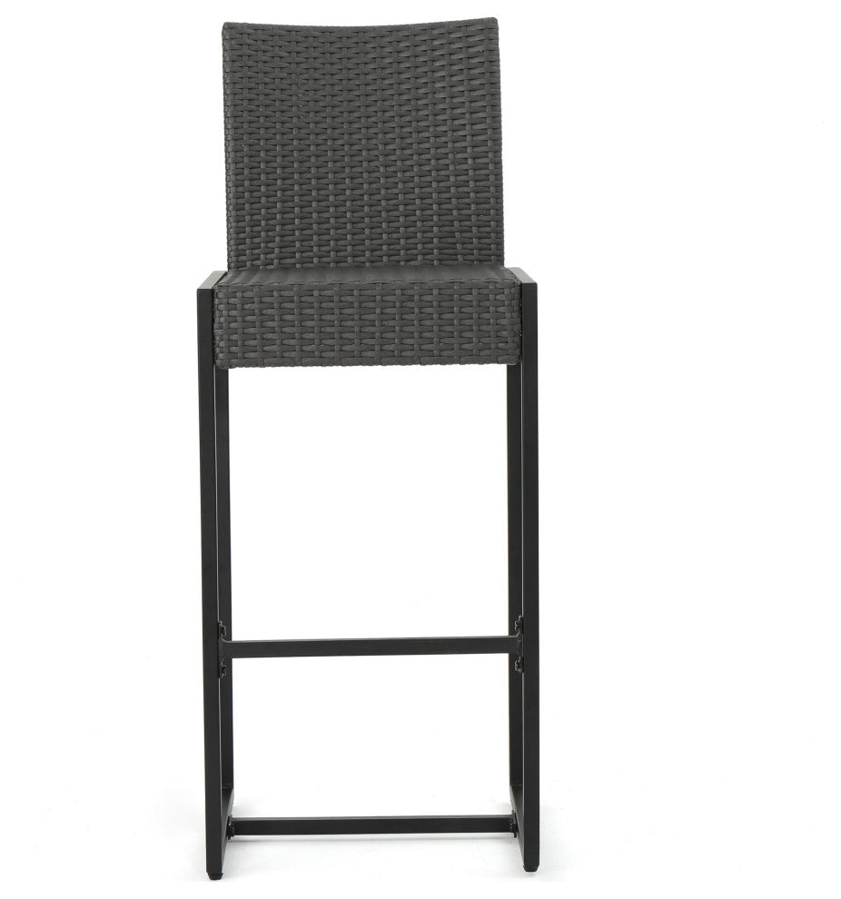 GDF Studio Conrad Outdoor Patio Gray Wicker Barstools, Set of 2