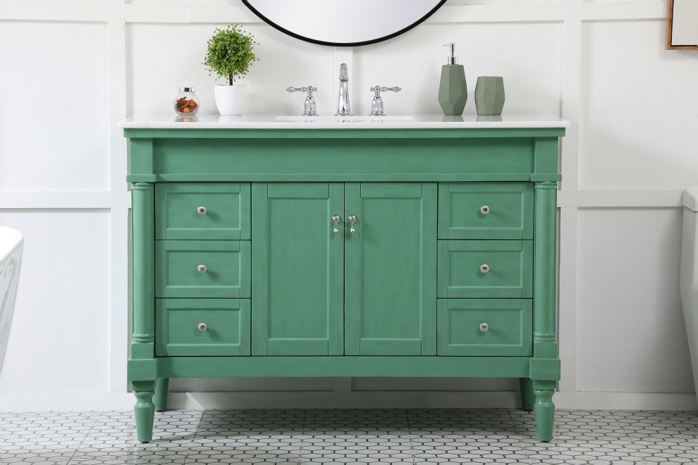 48" Single Bathroom Vanity, Vintage Mint With Ivory White Engineered Marble