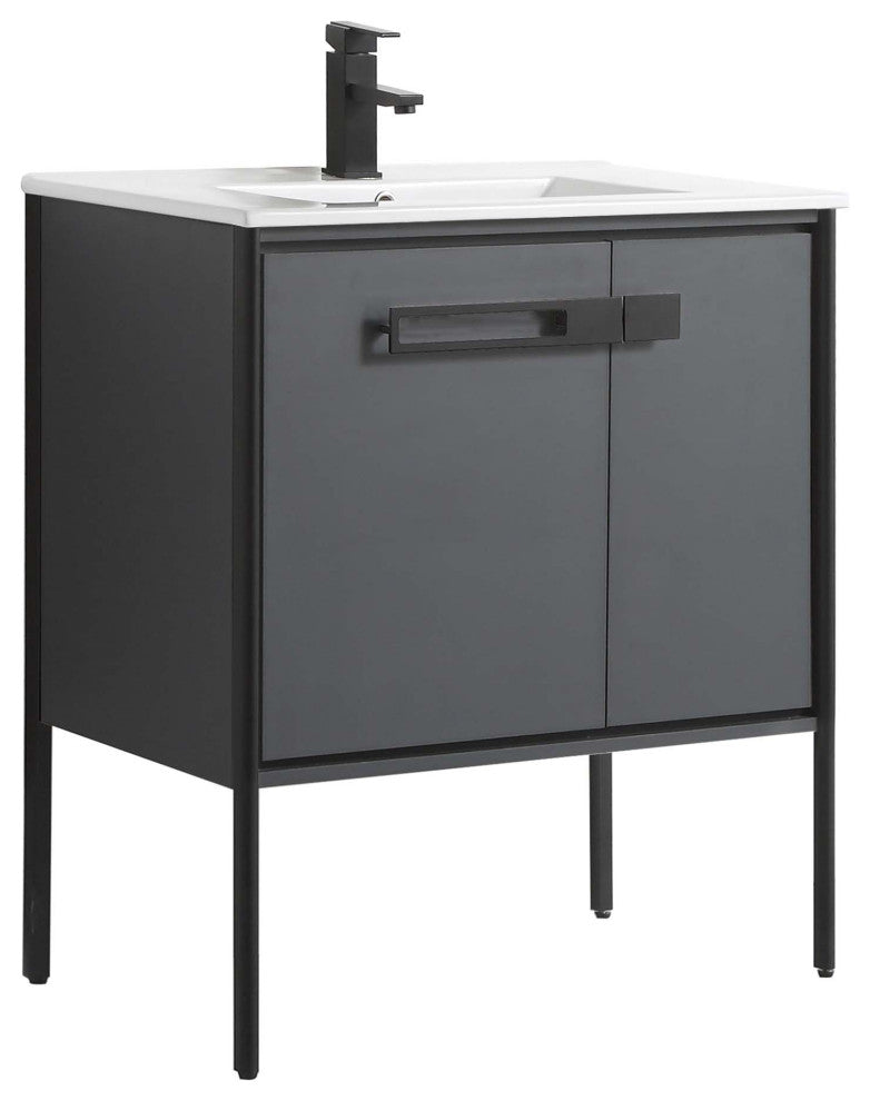Oakville Bath Vanity, Ceramic Sink, Onix Grey, 30 Inch, Black Hardware