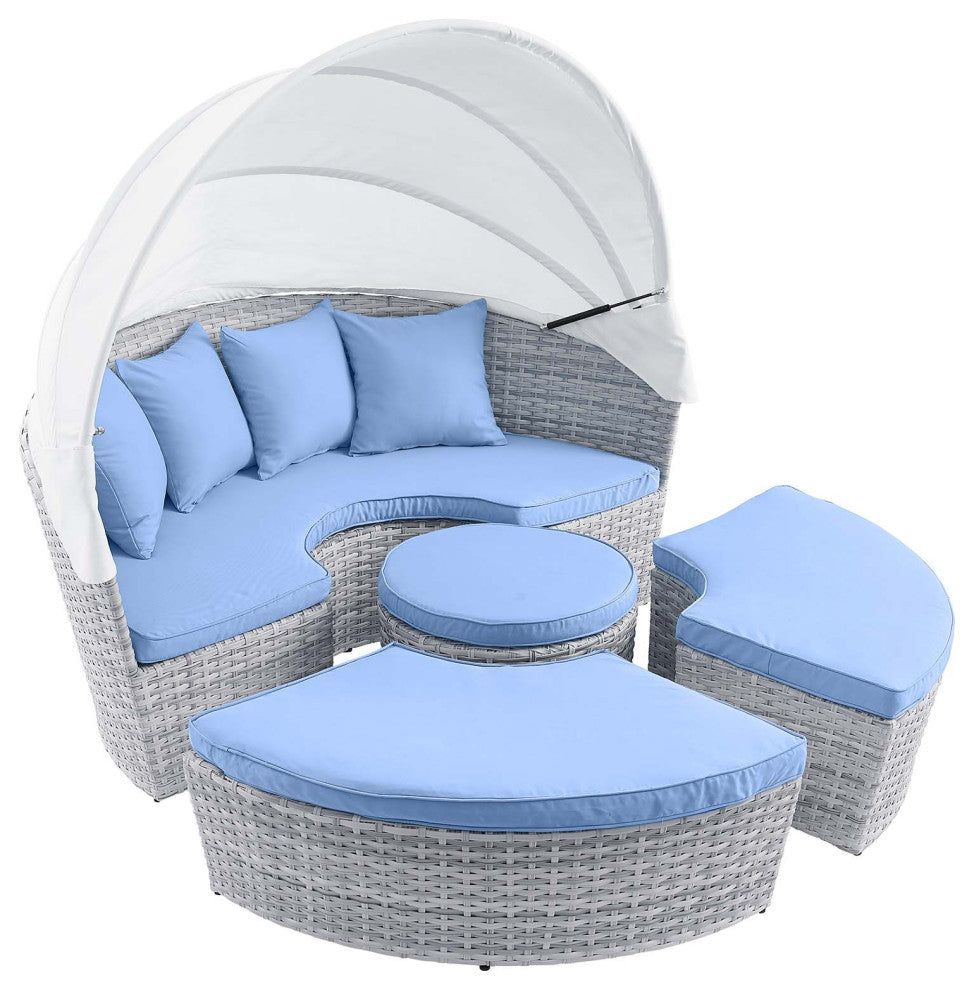 Scottsdale Canopy Outdoor Patio Daybed, Light Gray Light Blue