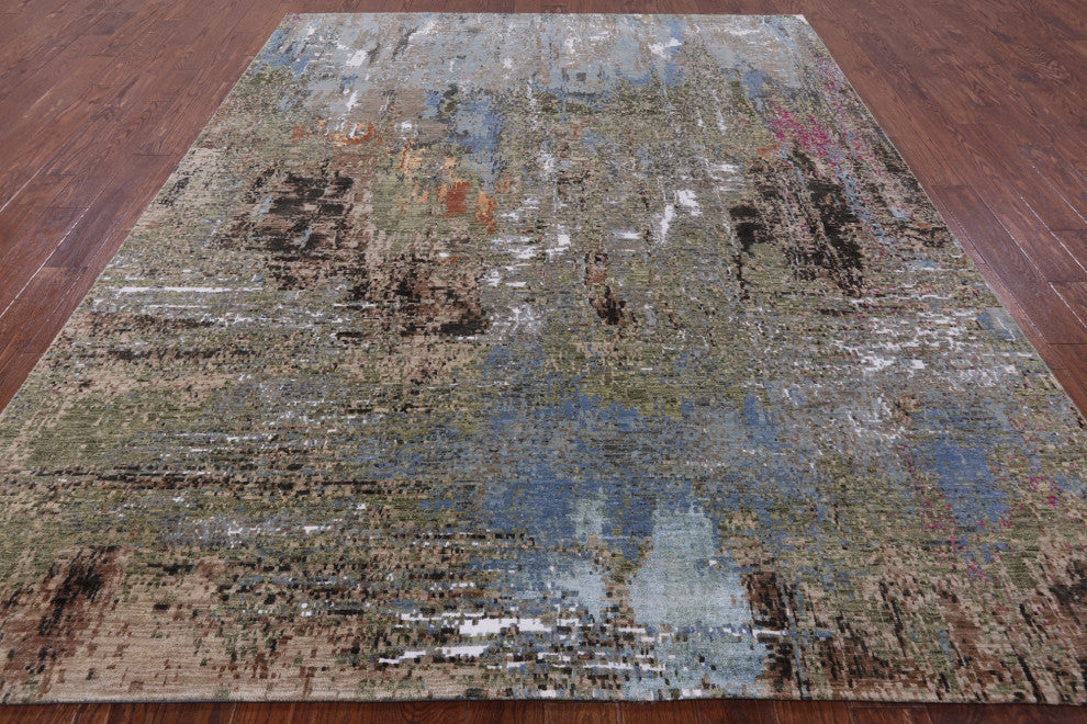 Abstract Wool and Silk Handmade Rug 8' 1
