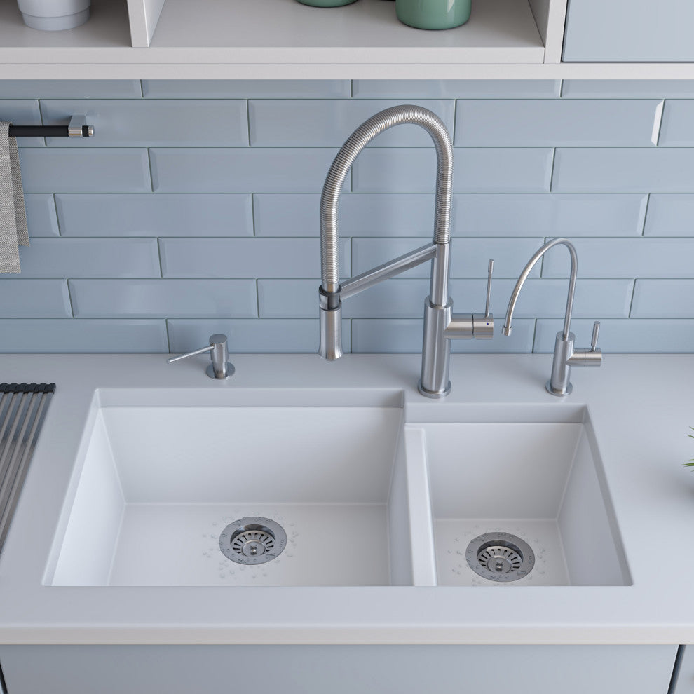 ALFI brand AB3319UM-W White 34" Double Bowl Granite Composite Kitchen Sink