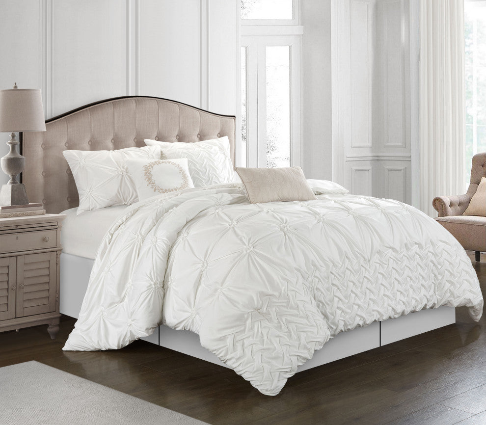Piercen 7-Piece Bedding Comforter Set, White, King
