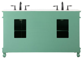 60" Double Bathroom Vanity, with Ivory White Engineered Marble in Vintage Mint