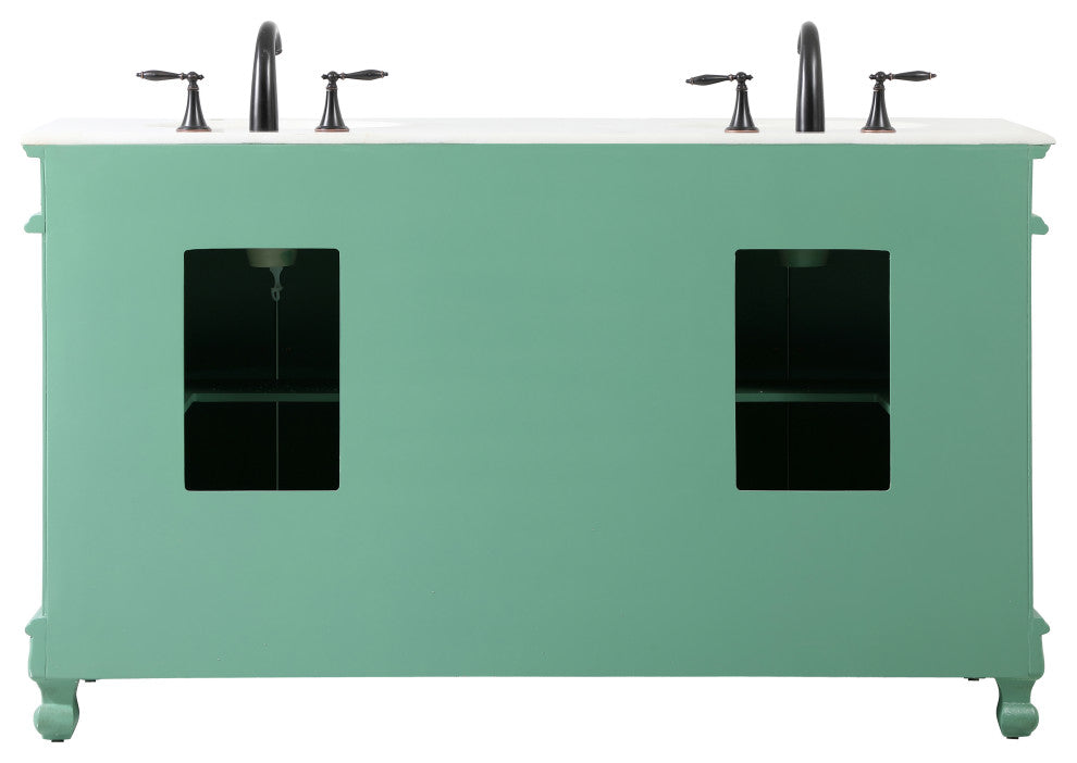 60" Double Bathroom Vanity, with Ivory White Engineered Marble in Vintage Mint