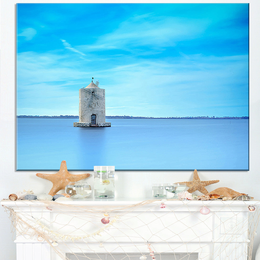 "Old Spanish Windmill in Blue Lagoon" Seashore Wall Art, 40"x20"
