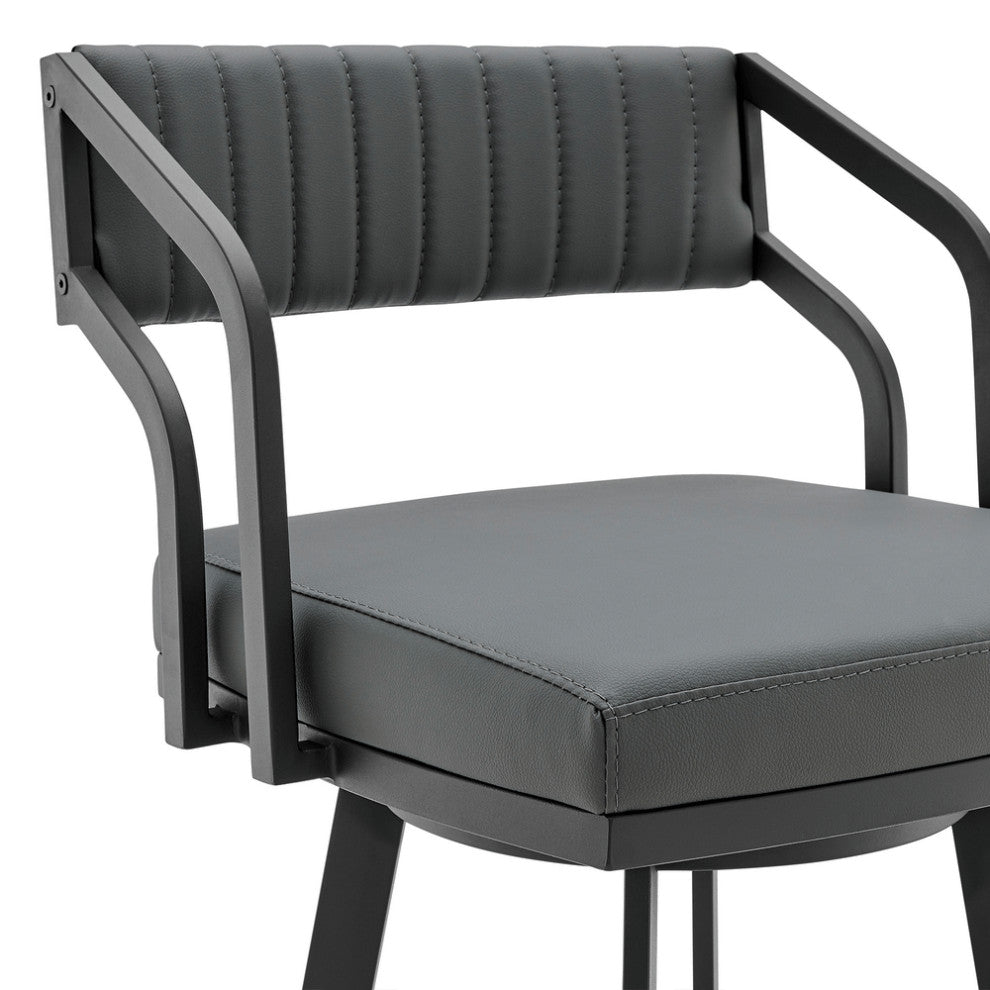 30" Timeless Slate Grey Faux Leather Silver Finish Swivel Counter Stool