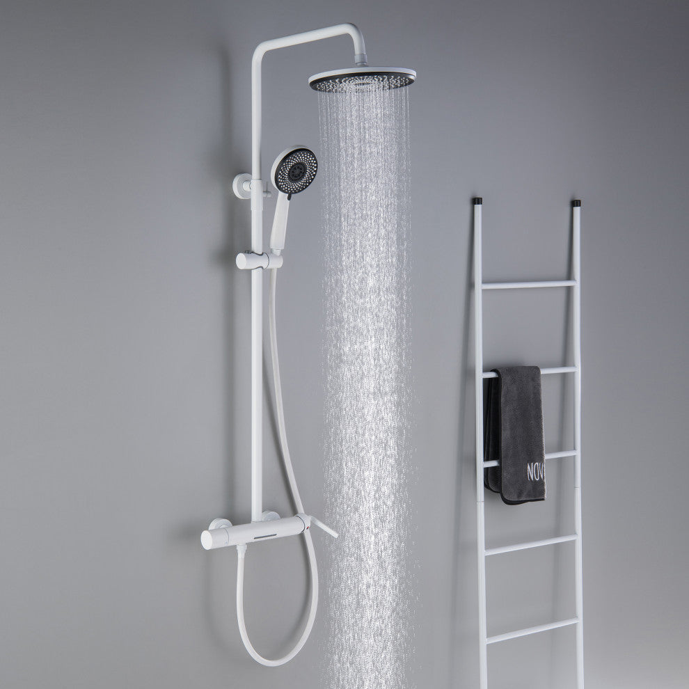 Trendy Design Multi-Function Complete Shower System With Rough-in Valve, Pure Wh