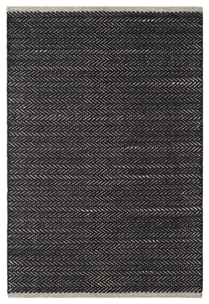Dash & Albert Herringbone Black Handwoven Cotton Rug, Black, 8' x 10'