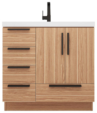 Carla 36" Freestanding Bathroom Vanity With Left Side Drawers, White Oak