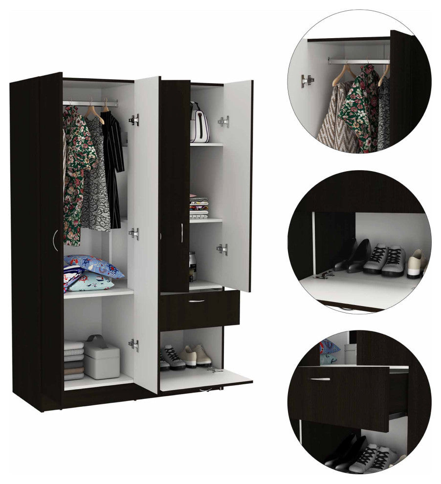 Habana Armoire with 2 Cabinets, Drawer, and Upturned Drawer, Black