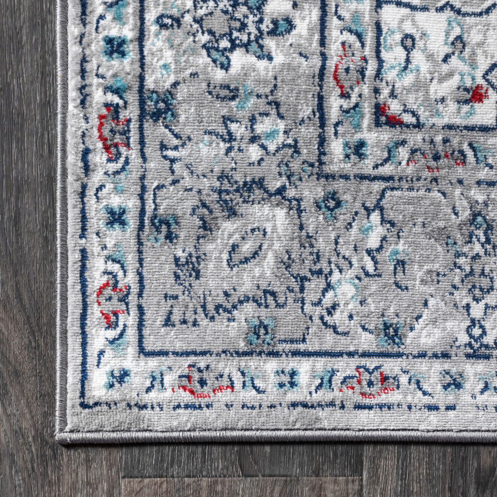 Modern Persian Vintage Medallion Light Grey/ Multi 5' x 8' Area Rug