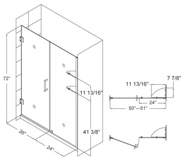 Dreamline Unidoor Min 50" To Max 51" Frameless Hinged Shower Door