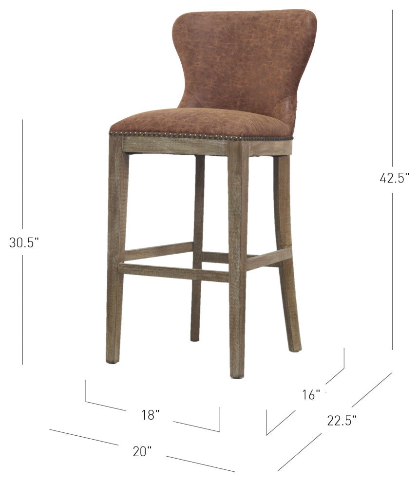 Dorsey Bar/ Counter Stool Drift Wood Legs, Nubuck Chocolate, Bar Stool, Faux Leather