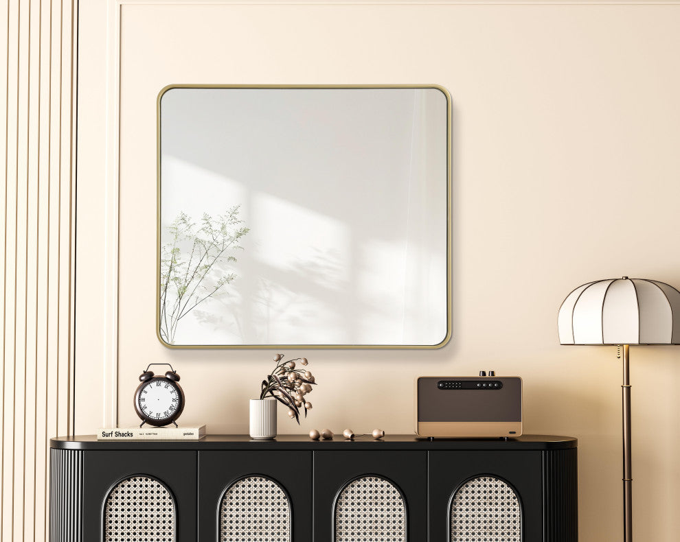 Home Living Contour Metal Rectangle Mirror 36x40, Brass