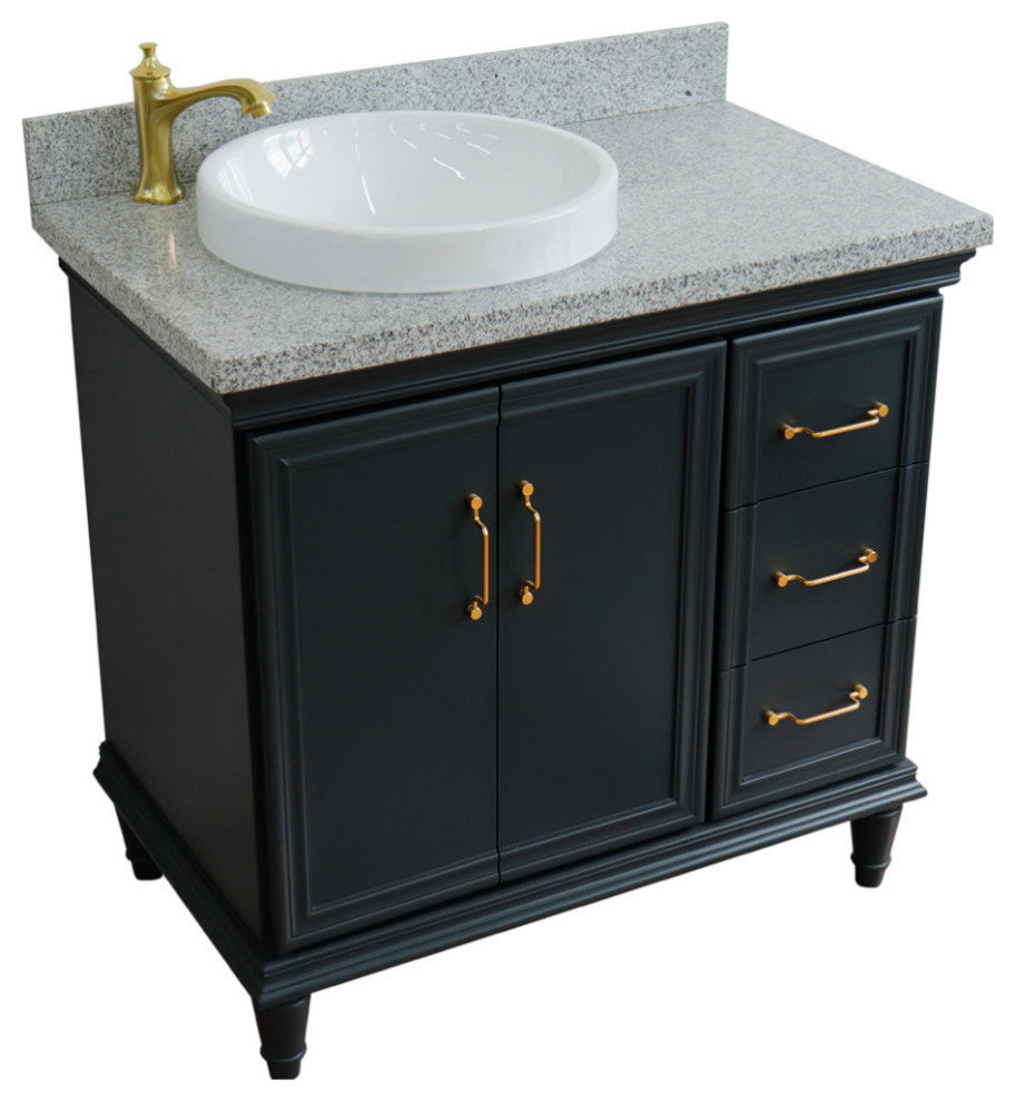 37" Single Vanity, Dark Gray Finish With Gray Granite