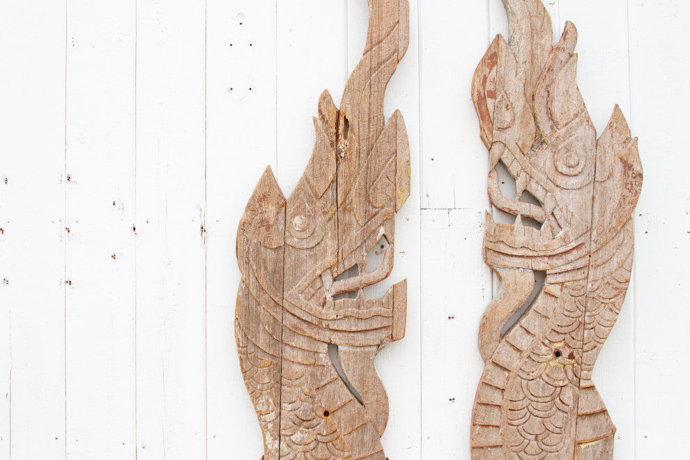 Pair of 18th Century Carved Thai Naga Panels