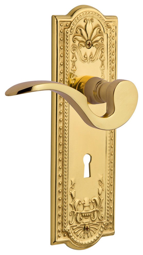 Meadows Plate With Keyhole Manor Lever, Polished Brass, Privacy, Non-Handed