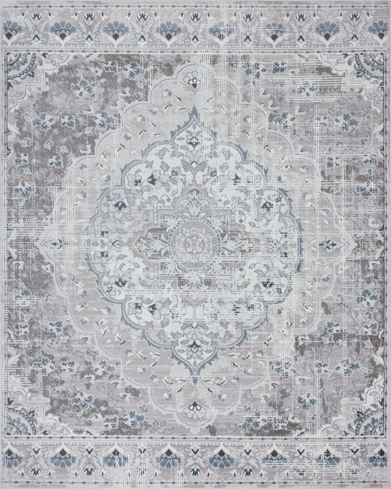 Harris Traditional Medallion Gray Rectangle Area Rug, 8' x 10'