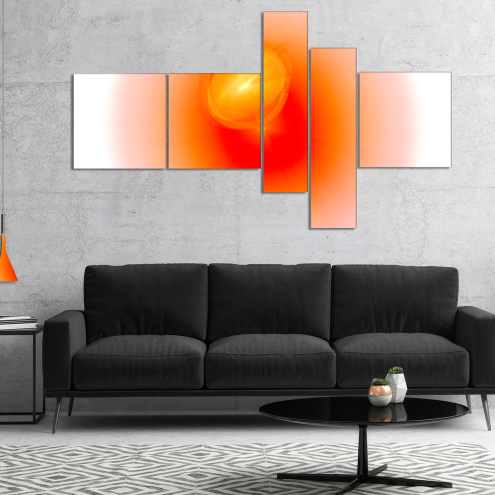 Red Luminous Misty Sphere, Abstract Canvas Art Print, 60"x32", 5 panels