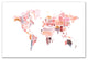 Pink World Map 24x36 Canvas Wall Art