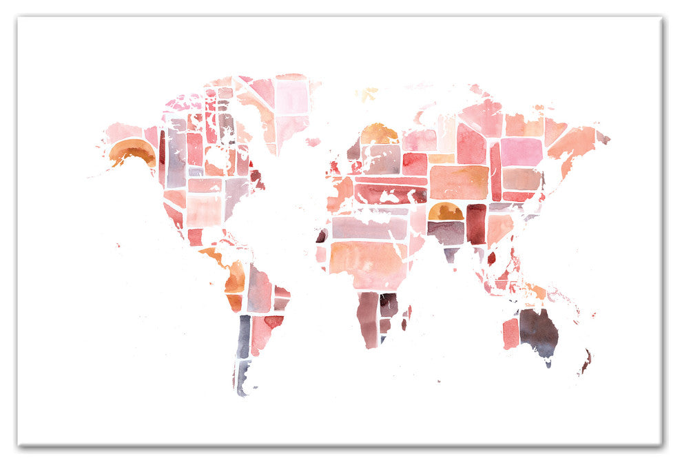 Pink World Map 24x36 Canvas Wall Art