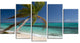 "Palm Bent To Picturesque Seashore" Modern Seascape Wall Art, 5 Panels, 60"x32"