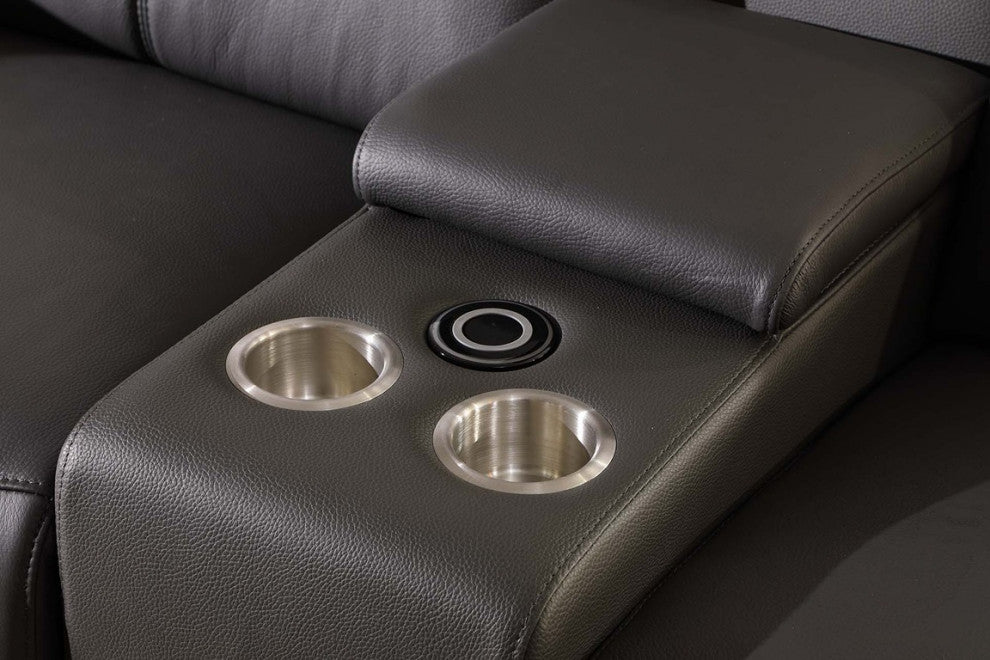 Federico 8-Piece Italian Leather U Sectional, 2 Power Recliners, Dark Gray
