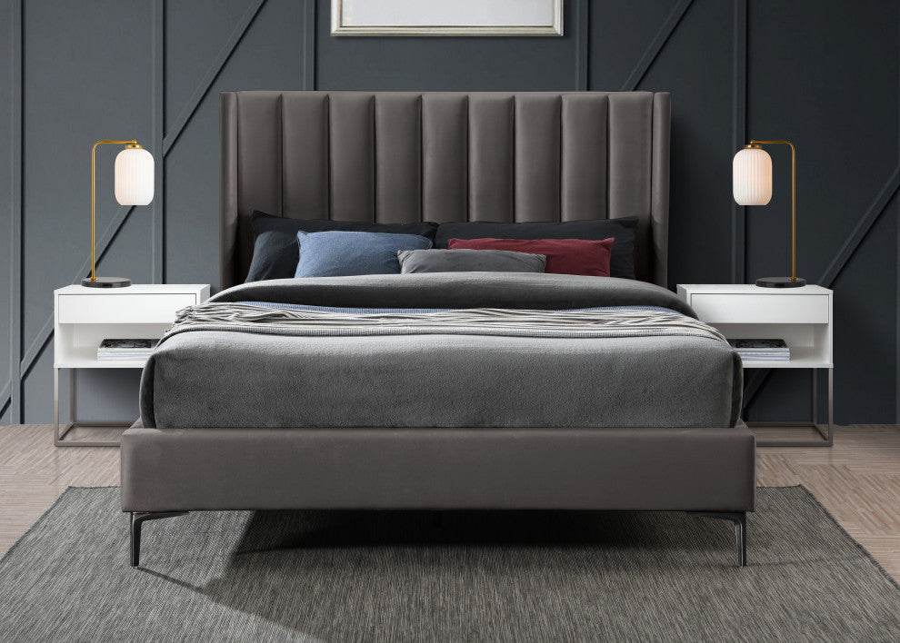 Nadia Velvet Upholstered Bed, Gray, King