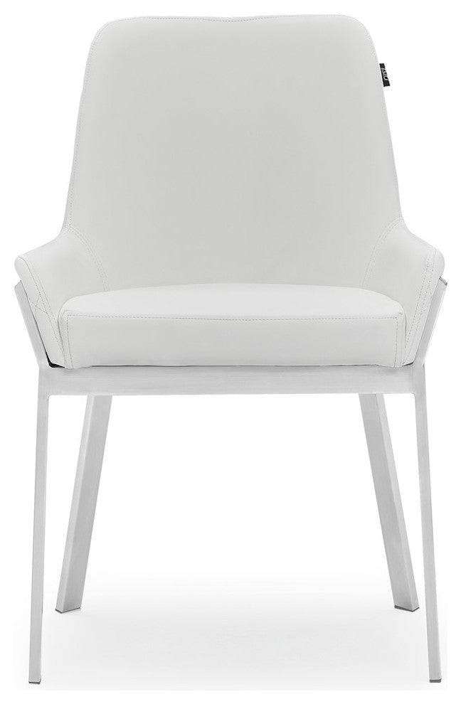 Sydney Leatherette Dining Chair With Brushed Stainless Steel Legs, White