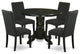 5Pc Rounded 42" Dining Table, Four Parson Chair, Black Finish Leg