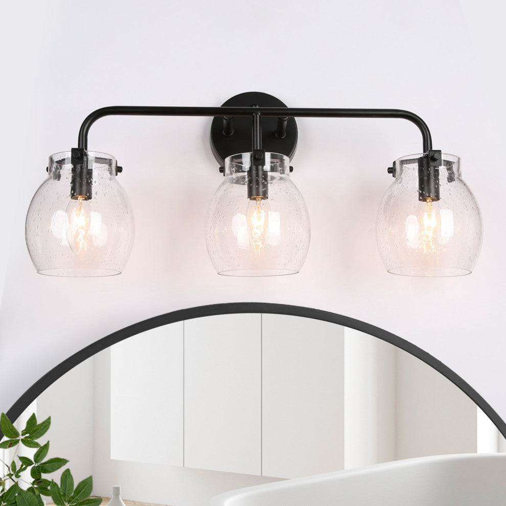 LNC 22" Modern Black Bathroom Vanity Light With Globe Seeded Glass